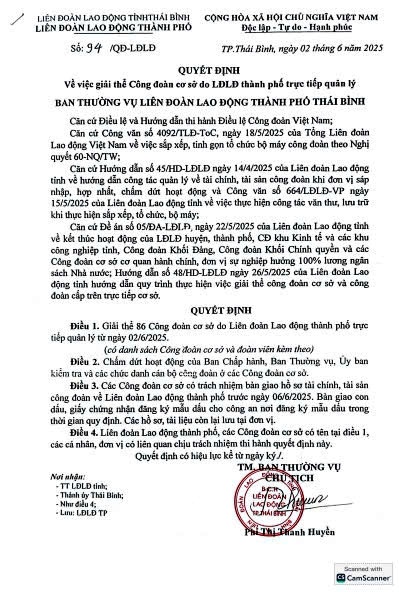 QĐ giải thể công đoàn