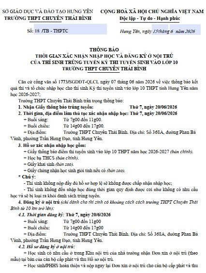 Thông báo nhập học 1